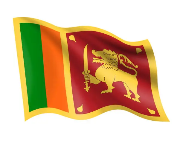 Vector illustration of Sri Lanka - vector waving realistic flag. Flag of Sri Lanka isolated on white background