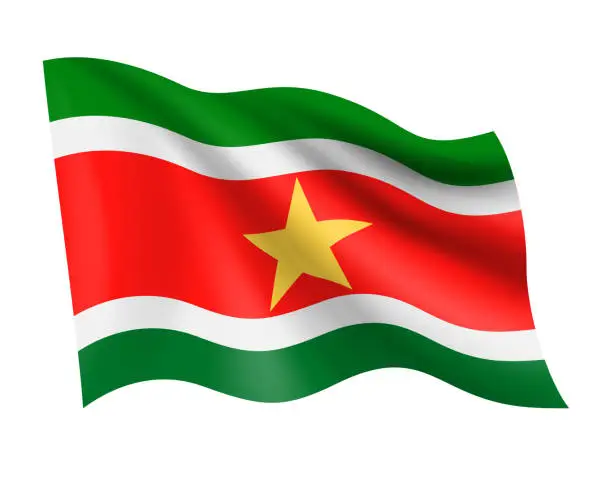 Vector illustration of Suriname - vector waving realistic flag. Flag of Suriname isolated on white background