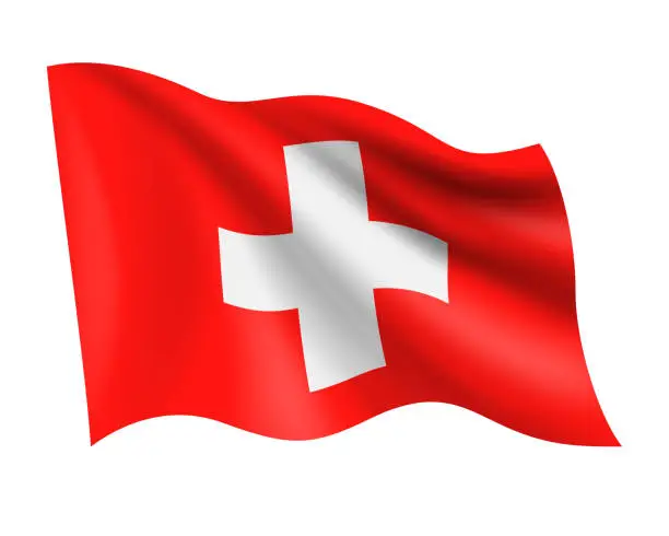 Vector illustration of Switzerland - vector waving realistic flag. Flag of Switzerland isolated on white background