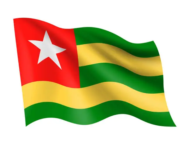 Vector illustration of Togo - vector waving realistic flag. Flag of Togo isolated on white background