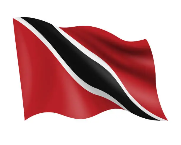 Vector illustration of Trinidad and Tobago - vector waving realistic flag. Flag of Trinidad and Tobago isolated on white background