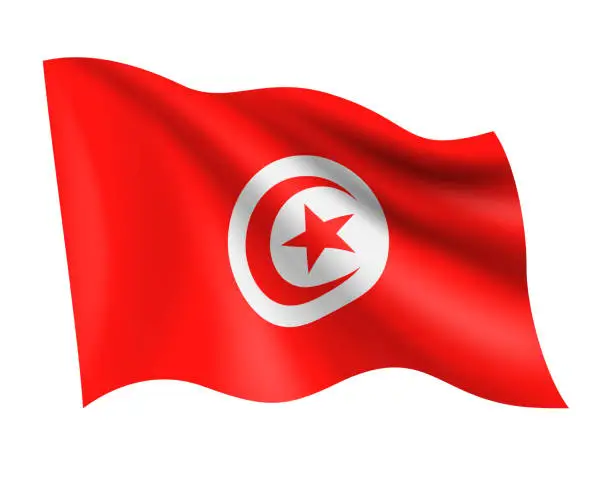 Vector illustration of Tunisia - vector waving realistic flag. Flag of Tunisia isolated on white background