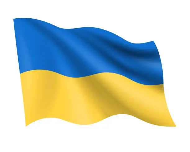 Vector illustration of Ukraine - vector waving realistic flag. Flag of Ukraine isolated on white background