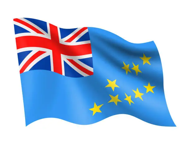 Vector illustration of Tuvalu - vector waving realistic flag. Flag of Tuvalu isolated on white background