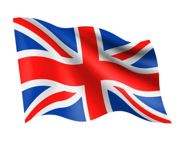 Vector illustration of United Kingdom - vector waving realistic flag. Flag of Great Britain isolated on white background