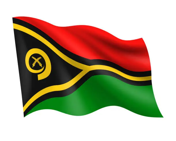 Vector illustration of Vanuatu - vector waving realistic flag. Flag of Vanuatu isolated on white background