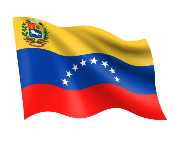 Vector illustration of Venezuela - vector waving realistic flag. Flag of Venezuela isolated on white background