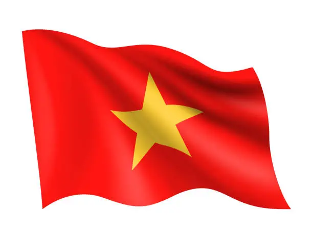 Vector illustration of Vietnam - vector waving realistic flag. Flag of Vietnam isolated on white background