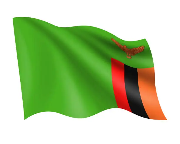 Vector illustration of Zambia - vector waving realistic flag. Flag of Zambia isolated on white background