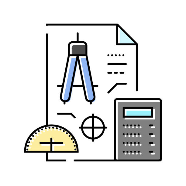 precyzyjne kreślenie architektoniczne drafter color ikona ilustracja wektorowa - drafting computer architect office worker stock illustrations