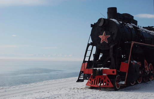 Steam machine in Port Baikal train station on Baikal Lake near Irkustk, Eastern Siberia - March 6, 2007