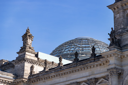 Two Berlin icons together - the domes of Berlin's cathedral in front of the TV Tower.