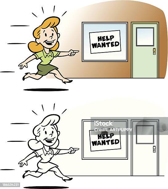 Woman Seeing Help Wanted Sign Stock Illustration - Download Image Now - 1950-1959, Cartoon, Adult