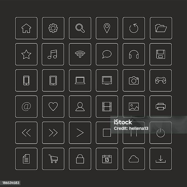 Набор Тонких Иконок — стоковая векторная графика и другие изображения на тему Stop - английское слово - Stop - английское слово, Беспроводная технология, Веб-страница