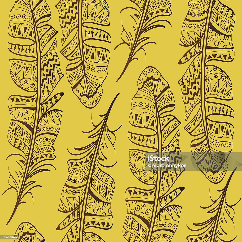 Seamless pattern of bird feathers Seamless pattern of tribal bird feathers on yellow background. Included Ai Animal Markings stock vector