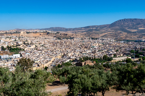 Fes, Morocco - may 16, 2023:  panoramic view of the center of the imperial city of Fes in Morocco