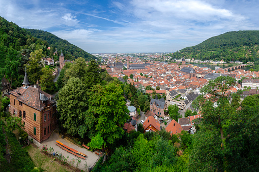 panoramic view over historic Heidelberg at sunny summer day