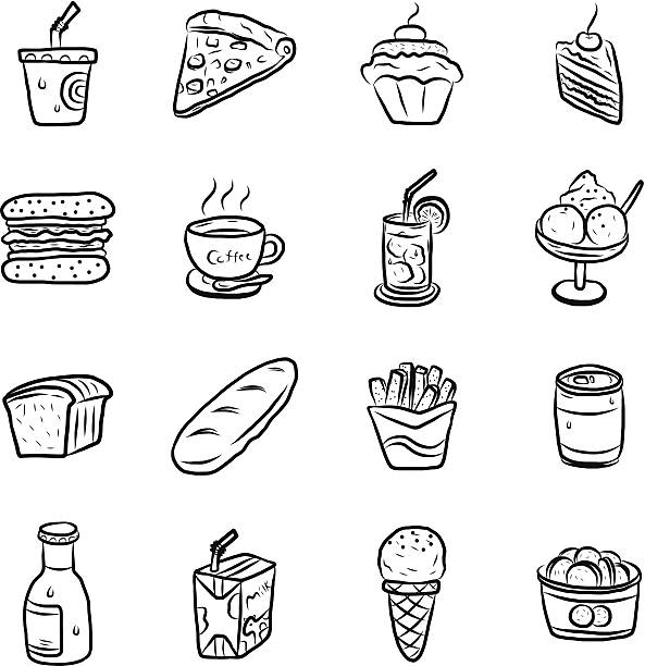 ilustrações de stock, clip art, desenhos animados e ícones de coleção de comida e bebida - milk milk bottle drinking straw cookie