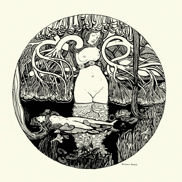 Vintage illustration For the Tree of Life, Der Baum Des Lebens, by Bernhard Pankok, Jugendstil, Art Nouveau landscape, 1890s, 19th Century