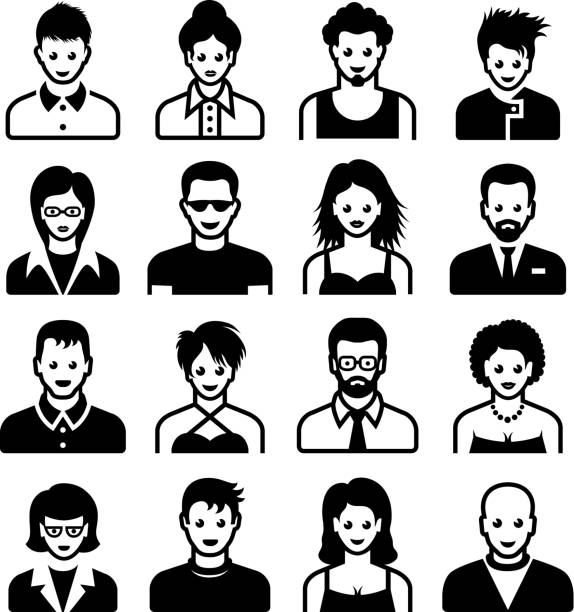 Men and Women black & white vector icon set Men and Women black & white set faux hawk stock illustrations