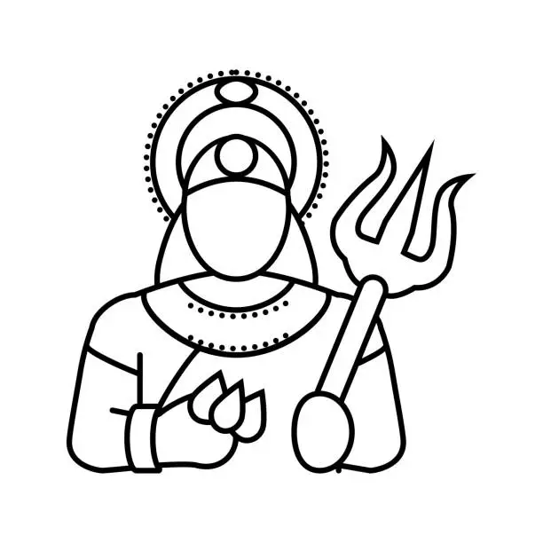 Vector illustration of durga trident trishul line icon vector illustration