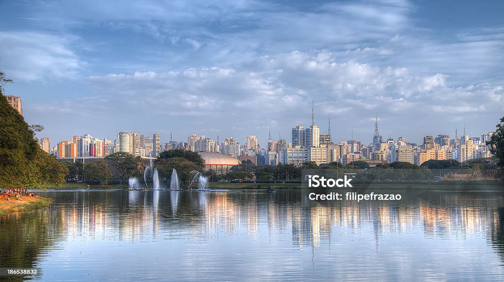 Amazing view of Sao Paulo city from Ibirapuera Park Amazing view of Sao Paulo city from Ibirapuera Park. The Ibirapuera is one of Latin America largest city parks. Monument Stock Photo