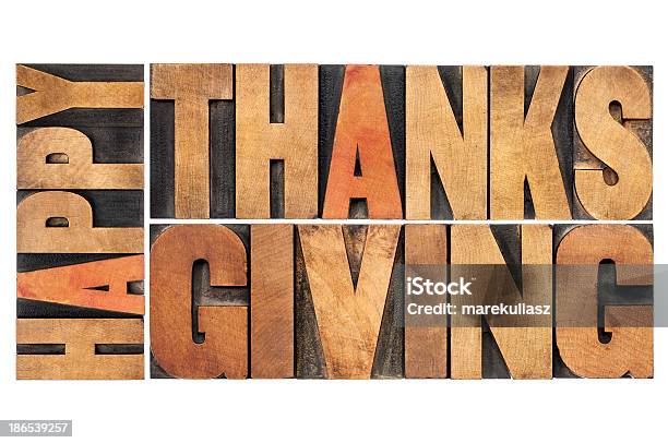 Happy Thanksgiving Stock Photo - Download Image Now - Thanksgiving - Holiday, Wood - Material, Typescript