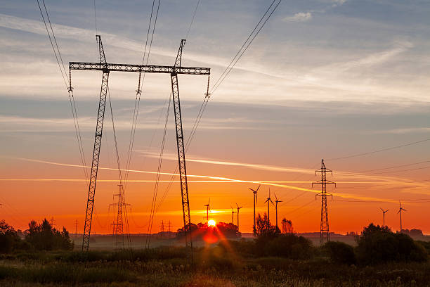 Green energy sunrise stock photo