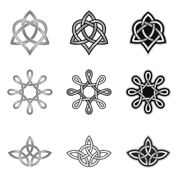 Celtic Knot Patterns and Templates Collection of decorative Celtic patterns isolated on white background. Each set is made with high precision shapes, easy to recolor. celtic culture celtic style star shape symbol stock illustrations