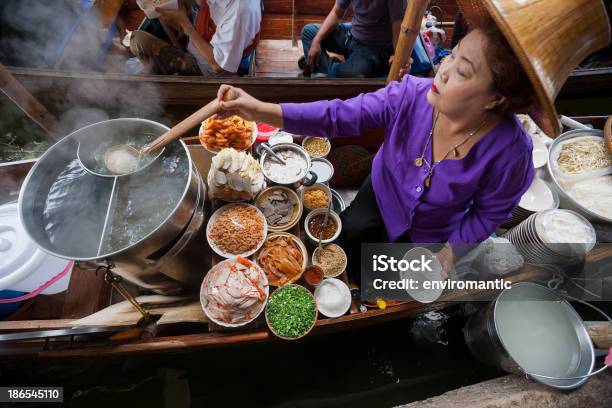 Food Vendor At Damnoen Saduak Floating Market Thailand Stock Photo - Download Image Now