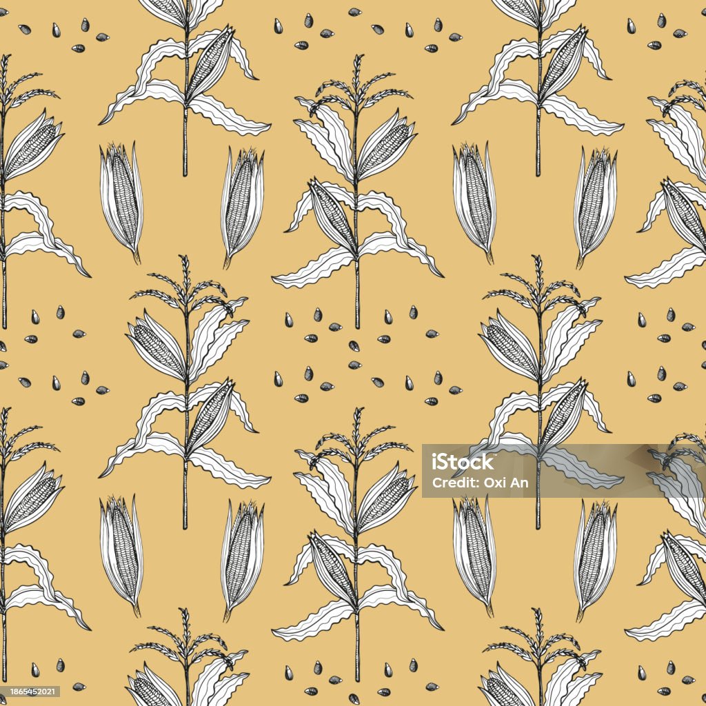 Corn Background Hand Drawn Seamless Pattern Vector Repeating Backdrop ...