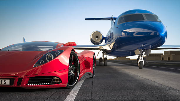 voiture de sport rouge et bleu sur les pistes de jet - ferrari car red status car photos et images de collection