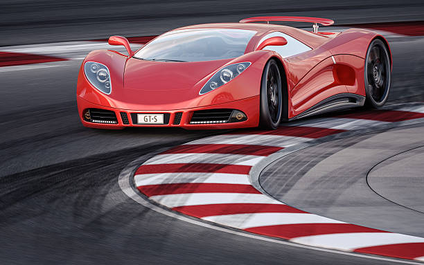 istock Red Sports Car on a Racetrack 186545529
