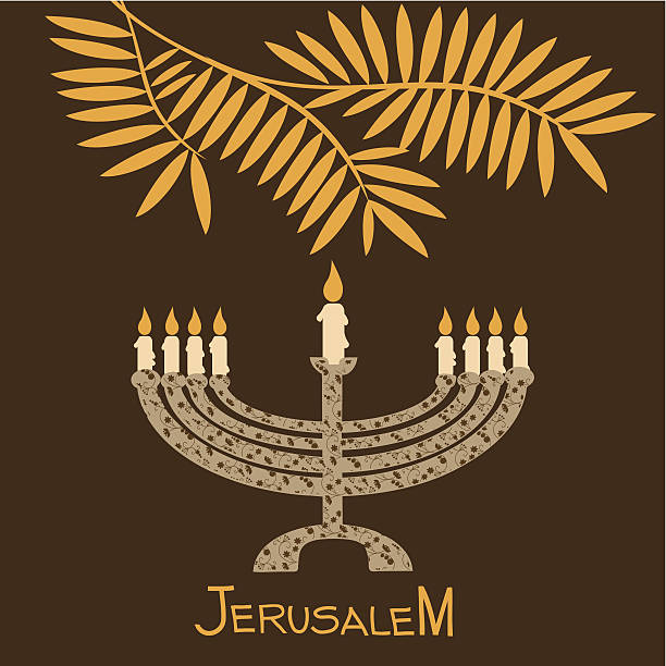 ханука старинный и acacia branch - jerusalem israeli culture israel night stock illustrations