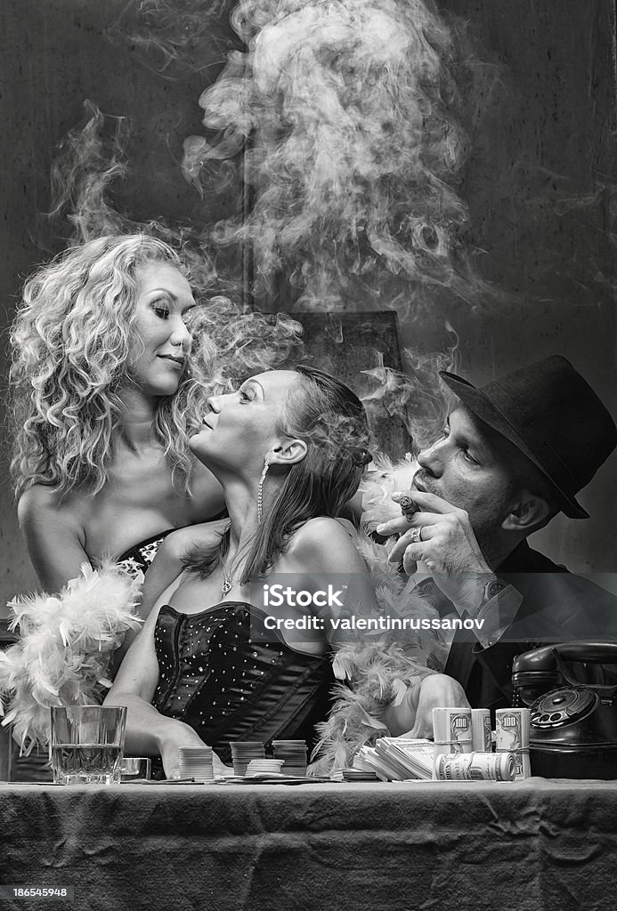 Poker Poker game, money on the table, cigar smoke - The grain and texture added Women Stock Photo