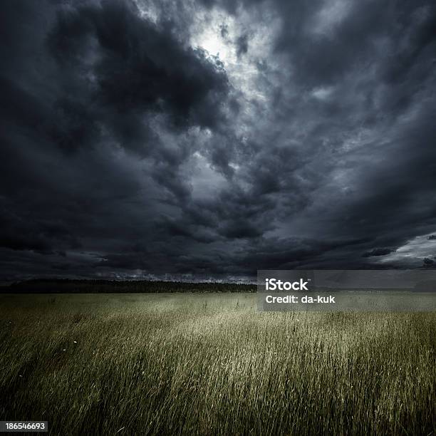 Campo En Tormenta Foto de stock y más banco de imágenes de Noche - Noche, Tormenta - Tiempo atmosférico, Nube