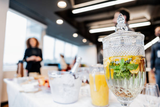 istock Juices displayed on table during business seminar 1865467187