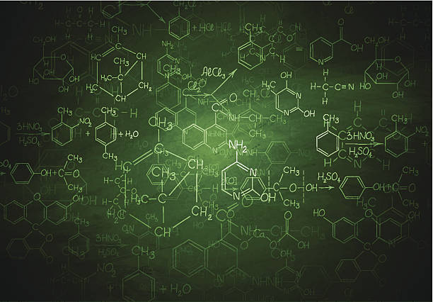 Chemistry blackboard Illustration contains a transparency blends/gradients. Additional .aiCS5 file included. EPS 10 chemistry backgrounds stock illustrations