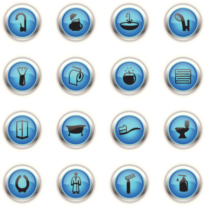 16 icons representing different bathroom related symbols.