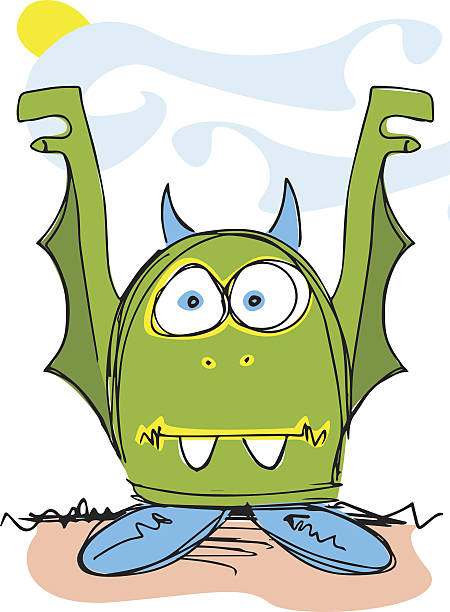 istock The green doodled monster with blue feet and horns 186548169