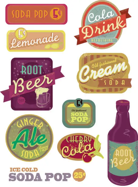 Vector illustration of Vintage soda pop label set