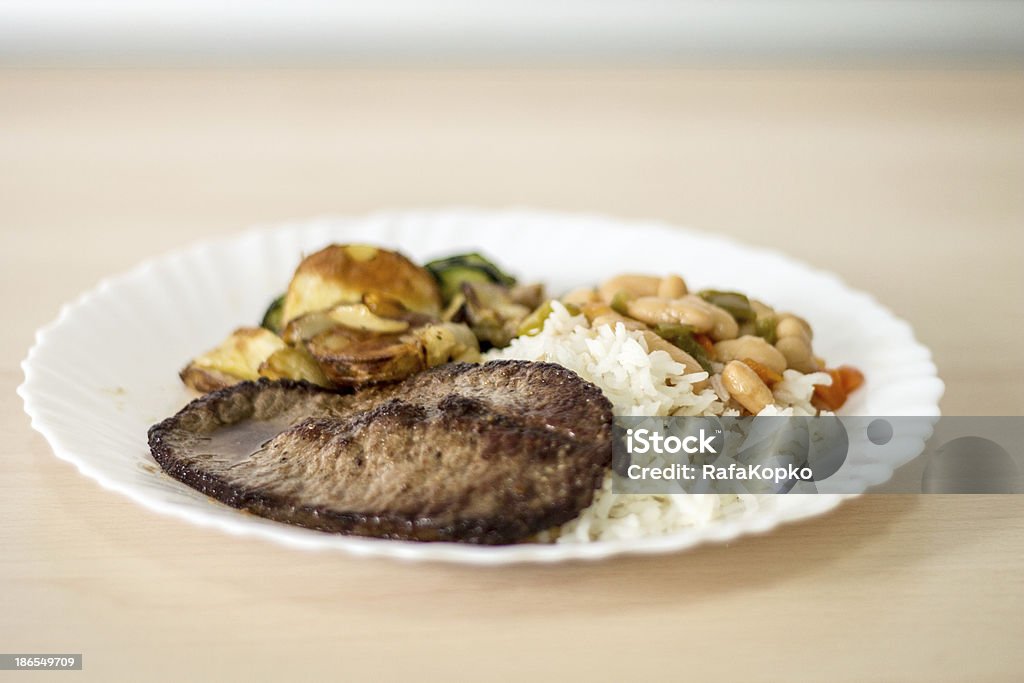 rice, beam, vegetables and beef plate rice, beam, vegetables and beef plate, typical of Brazil Bean Stock Photo