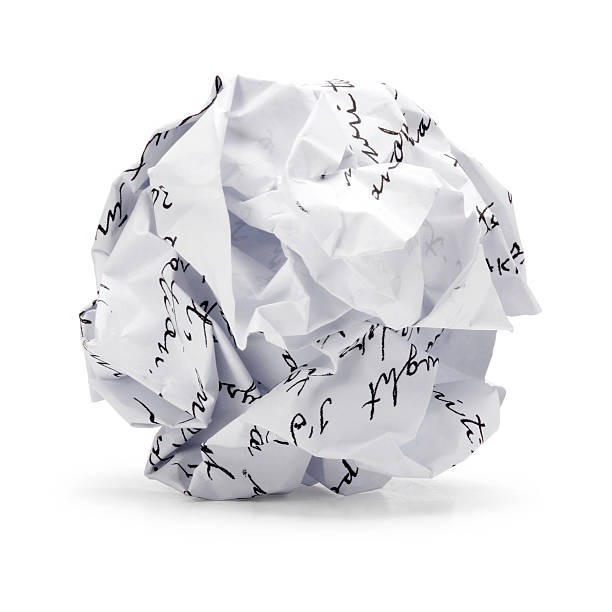 Crumpled of free hand script Junk paper in ball shape A screwed up piece of writing text paper ., Junk sheet paper can be recycle isolated on white background. crumpled paper ball stock pictures, royalty-free photos & images