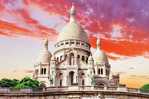 Photo of Sacre Coeur Cathedral on Montmartre Hill at Dusk, Paris