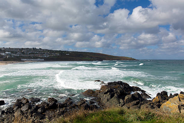 istock Porthmeor beach St Ives Cornwall England with white waves breaking 186551391