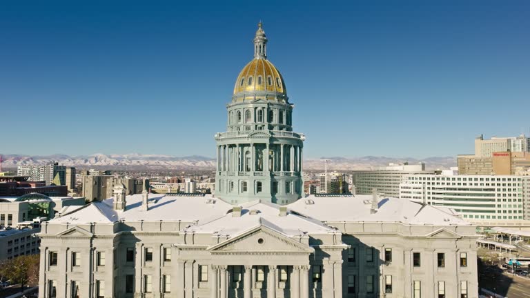 Ascending Drone Shot of the Colorado State Capitol in Winter