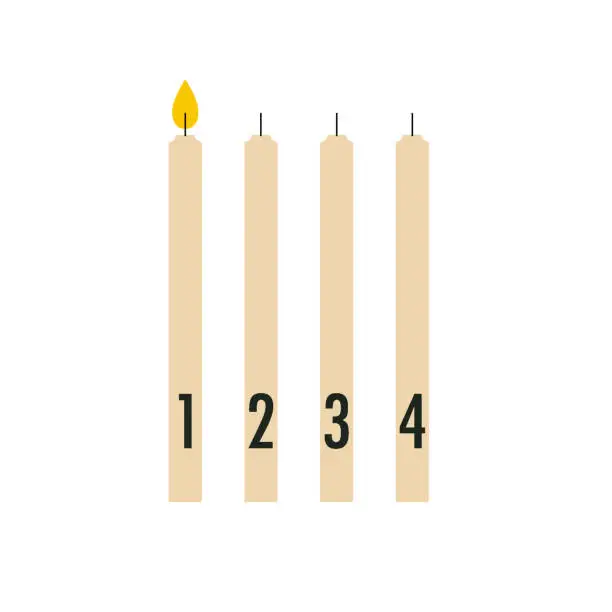Vector illustration of Four Advent candles with numbers