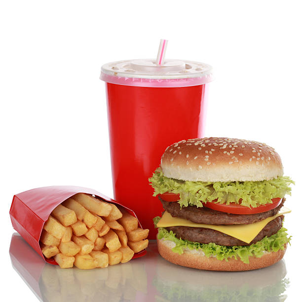 istock Double Cheeseburger meal with french fries and cola, isolated 186553687