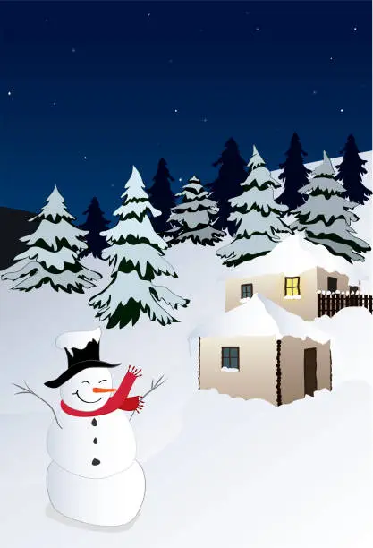 Vector illustration of Christmas night theme greeting card