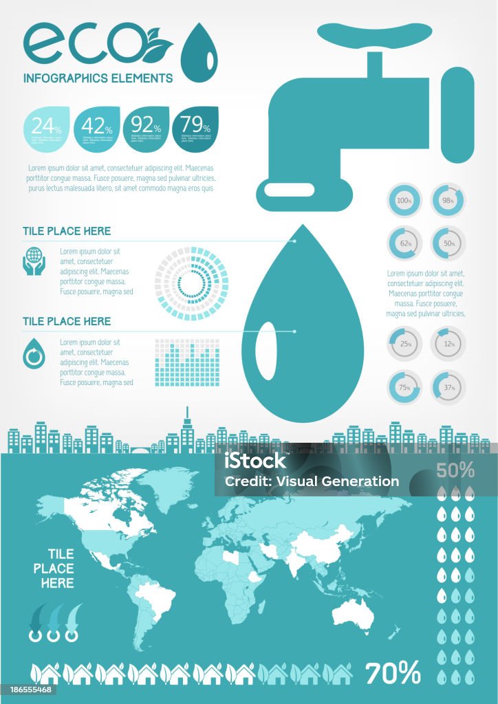 Water Conservation Infographic Template Flat Infographic Elements. Opportunity to Highlight any Country on the World Map. Vector Illustration EPS 10. Water Conservation stock vector